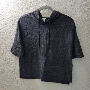 Calia Charcoal Sz S Short Sleeve Hooded Shirt Cropped Hoodie Side Slits